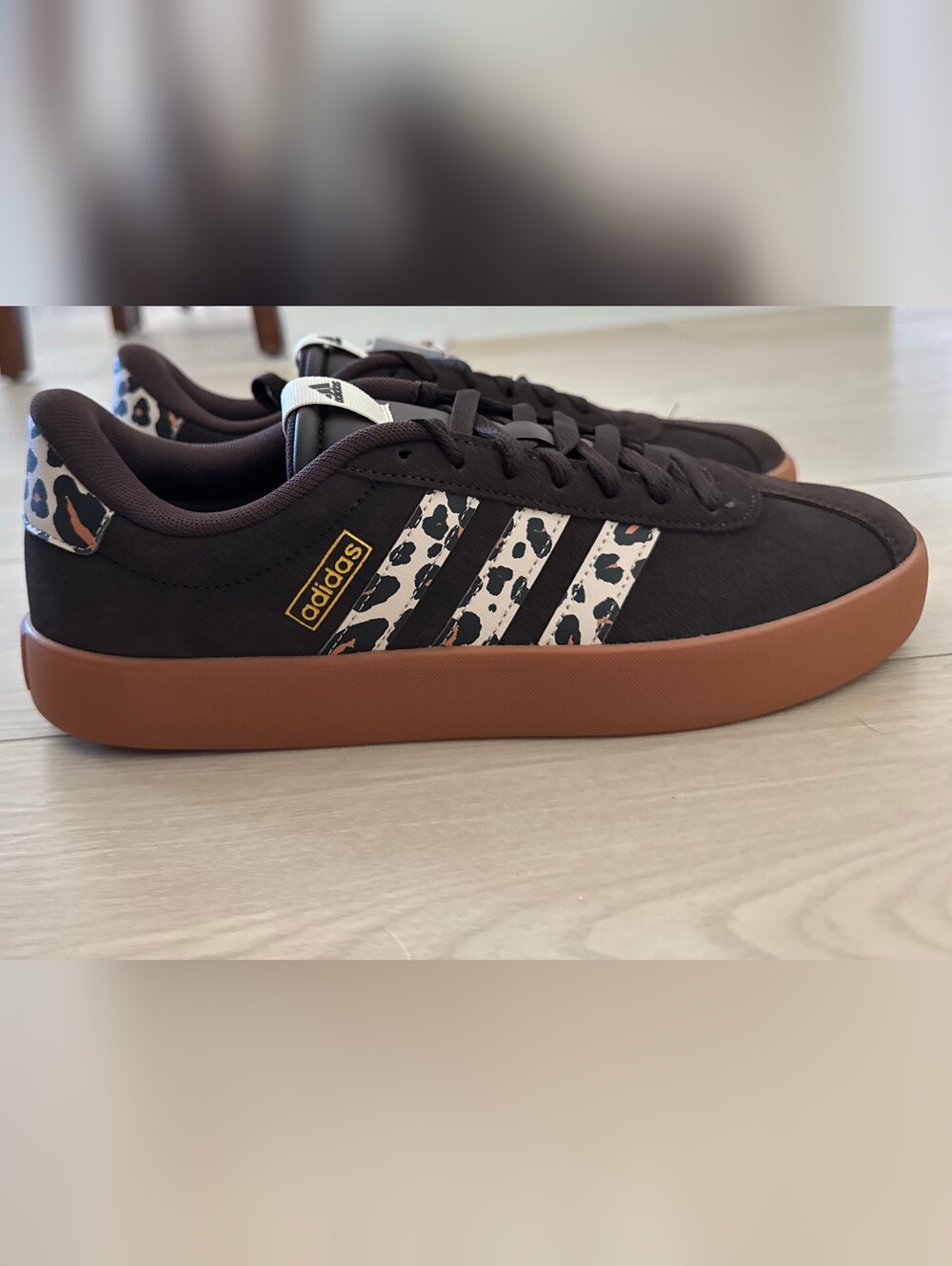 Adidas Women's Black Casual Sneaker with Leopard-Print Stripes